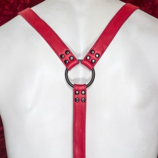 Red Leather Suspenders for Men - Black Hardware