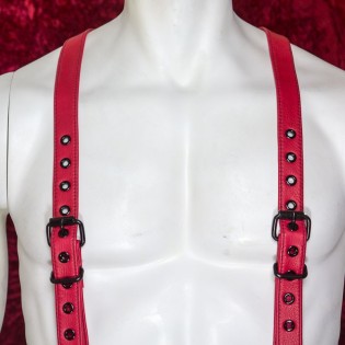 Red Leather Suspenders for Men - Black Hardware