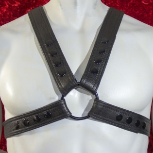 Snapped Men's Black Leather Harness with Black Hardware