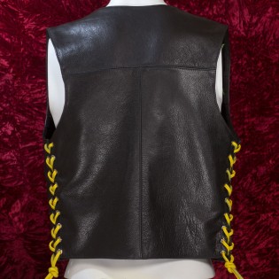 Black Leather Bar Vest, shown with yellow lacing