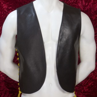 Black Leather Bar Vest, shown with yellow lacing