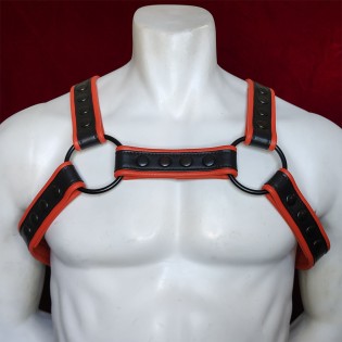 Black Leather with Orange Outline H Harness