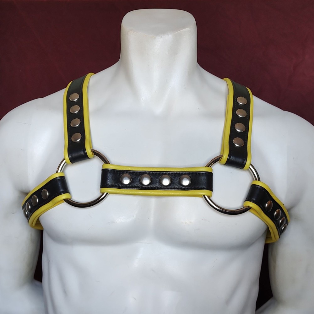 Black Leather with Yellow Outline H Harness