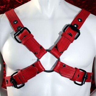 Hot Rod Buckled Men's Red Leather Harness