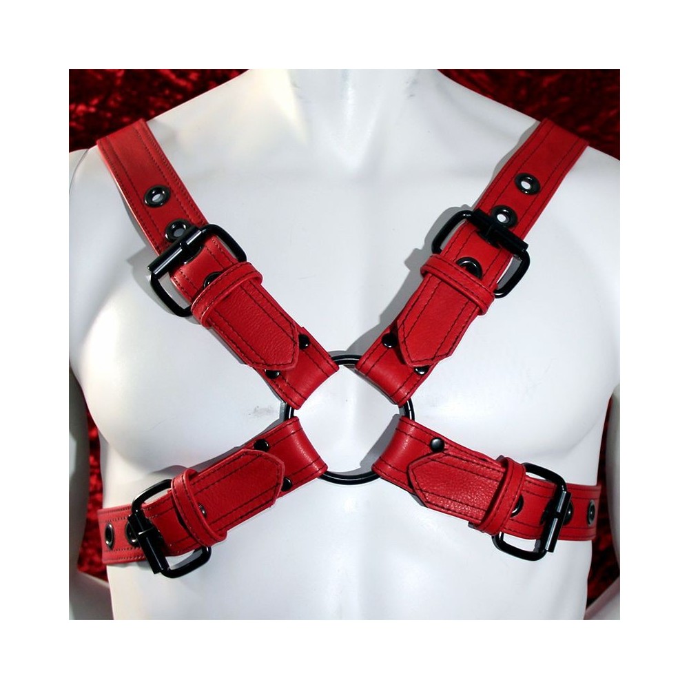 Hot Rod Buckled Men's Red Leather Harness