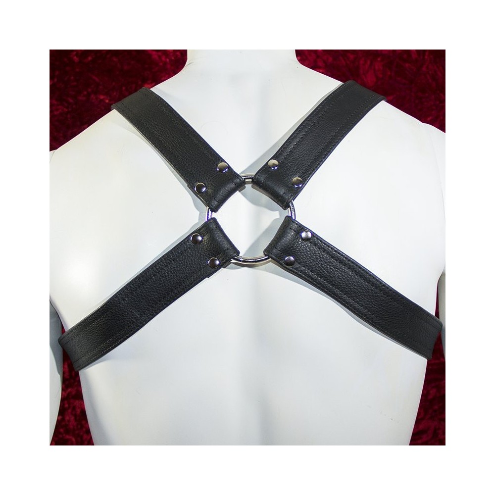 Men's Black Leather Chest Harness with Silver snaps and rings