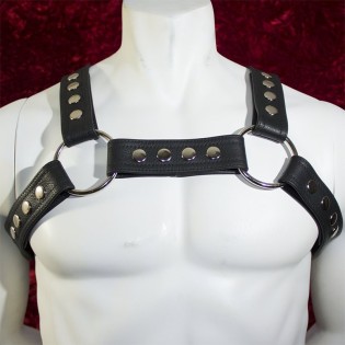 Men's Black Leather Chest Harness with Silver snaps and rings Men's Black Leather Chest Harness with Silver snaps and rings