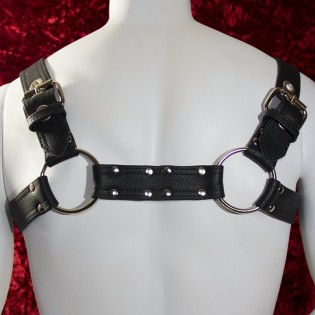 Men's Bulldog Harness Black Leather with silver hardware 