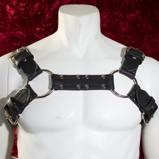 Men's Bulldog Harness Black Leather with silver hardware 