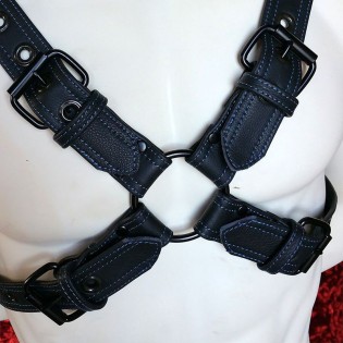 Mens Black Leather Chest Harness with Black Hardware