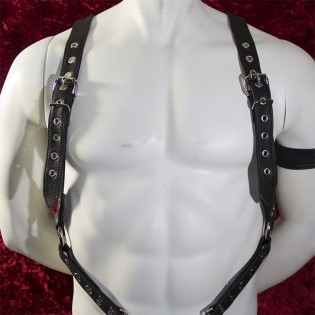 Men's Black Leather Suspender-style Harness