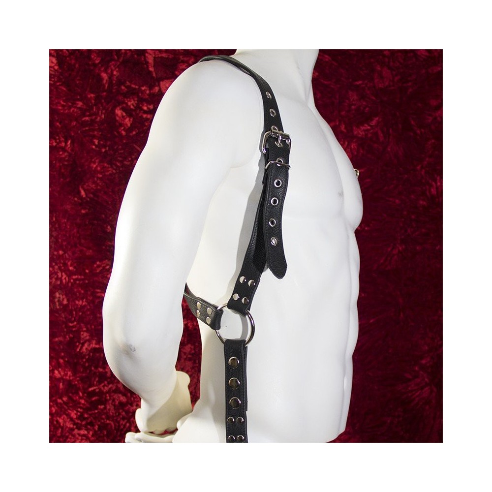 Men's Black Leather Suspender-style Harness