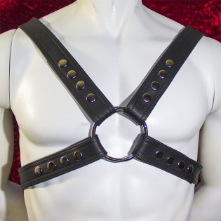 Snapped Men's Black Leather Harness with Silver Hardware Snapped Men's Black Leather Harness with Silver Hardware
